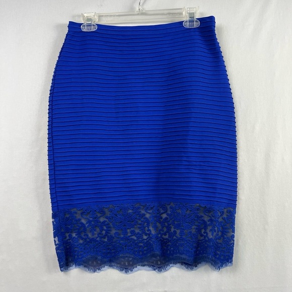 Tadashi Shoji Straight Skirt Womens Medium Royal Blue Ribbed Pencil Lace - Picture 1 of 12